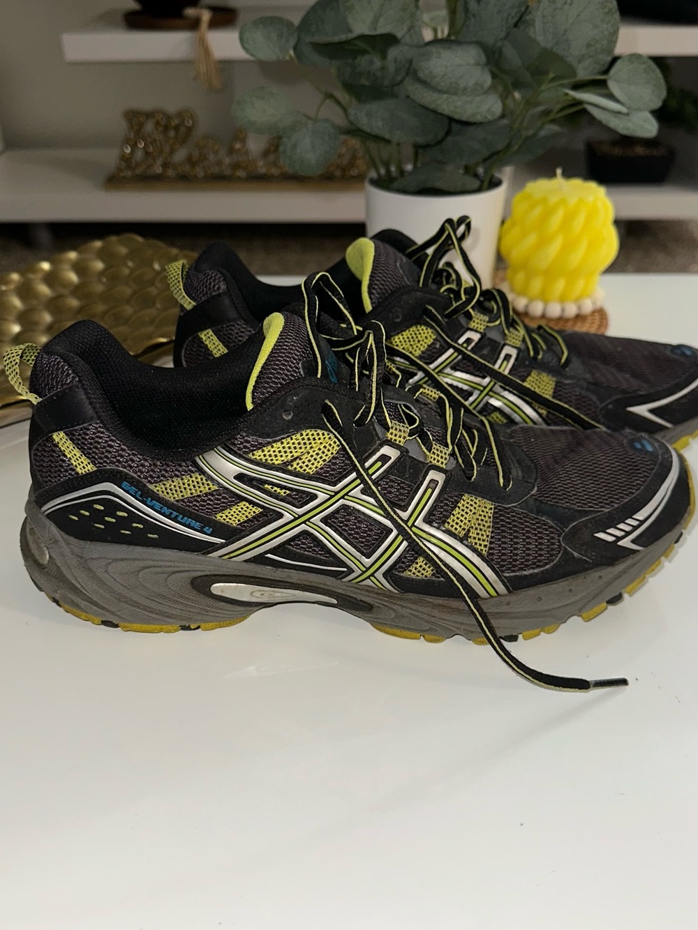Asics Black and Yellow/Neon Athletic Running Shoes